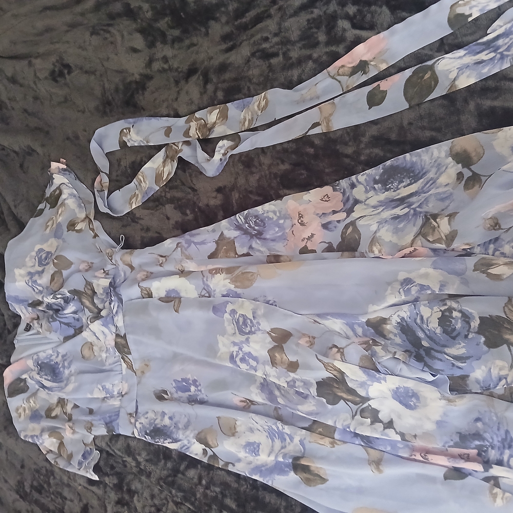 Floral Midi Dress in Blue and Pink